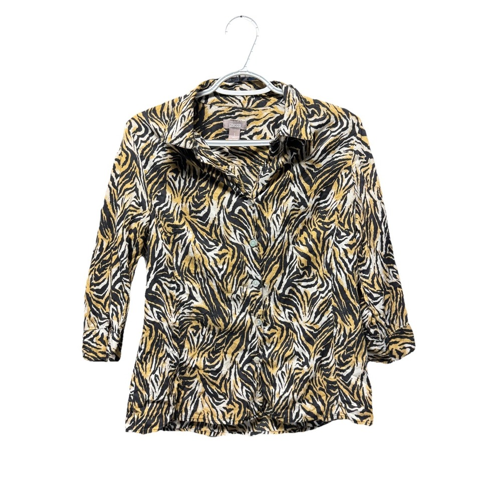 Chico's Women's Cotton  Animal Print Button Up Blouse Size‎ 1
